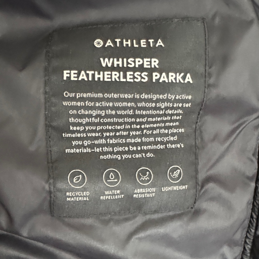 ATHLETA Whisper Featherless Quilted Puffer Parker Size M - Picture 3 of 7